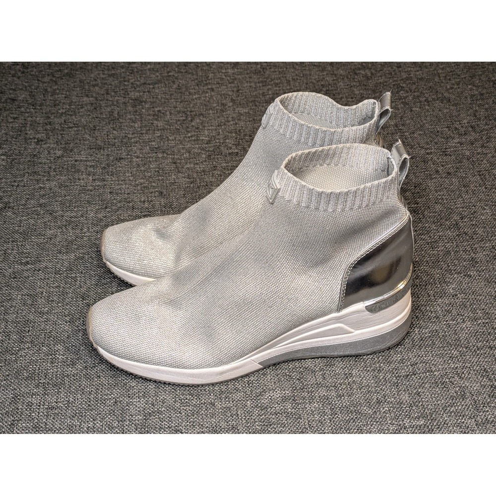 Michael Kors Skylar Sneaker Sock Boots Silver Metallic Bootie Size 9 / Shoes